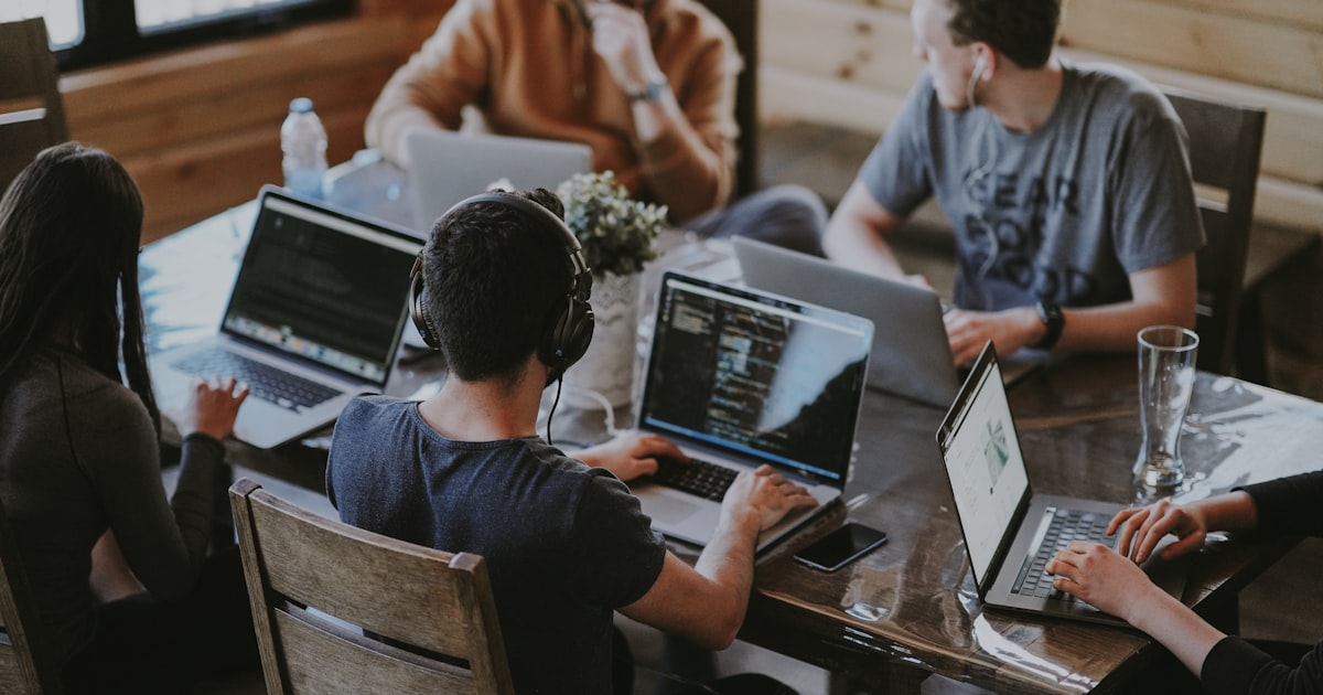 AI development team collaborating on a project